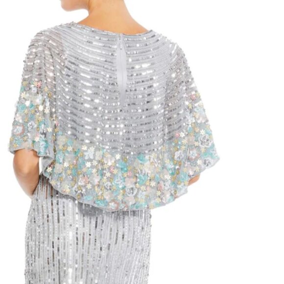 Sz 14 Mac Duggal 5221 Floral Multicolor Sequin Gown with Capelet in Platinum - Picture 2 of 12